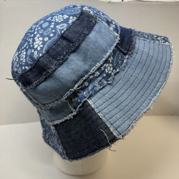 Patchwork 100% Cotton Mixed Print Denim Bucket Hat Unisex New - Picture 4 of 8